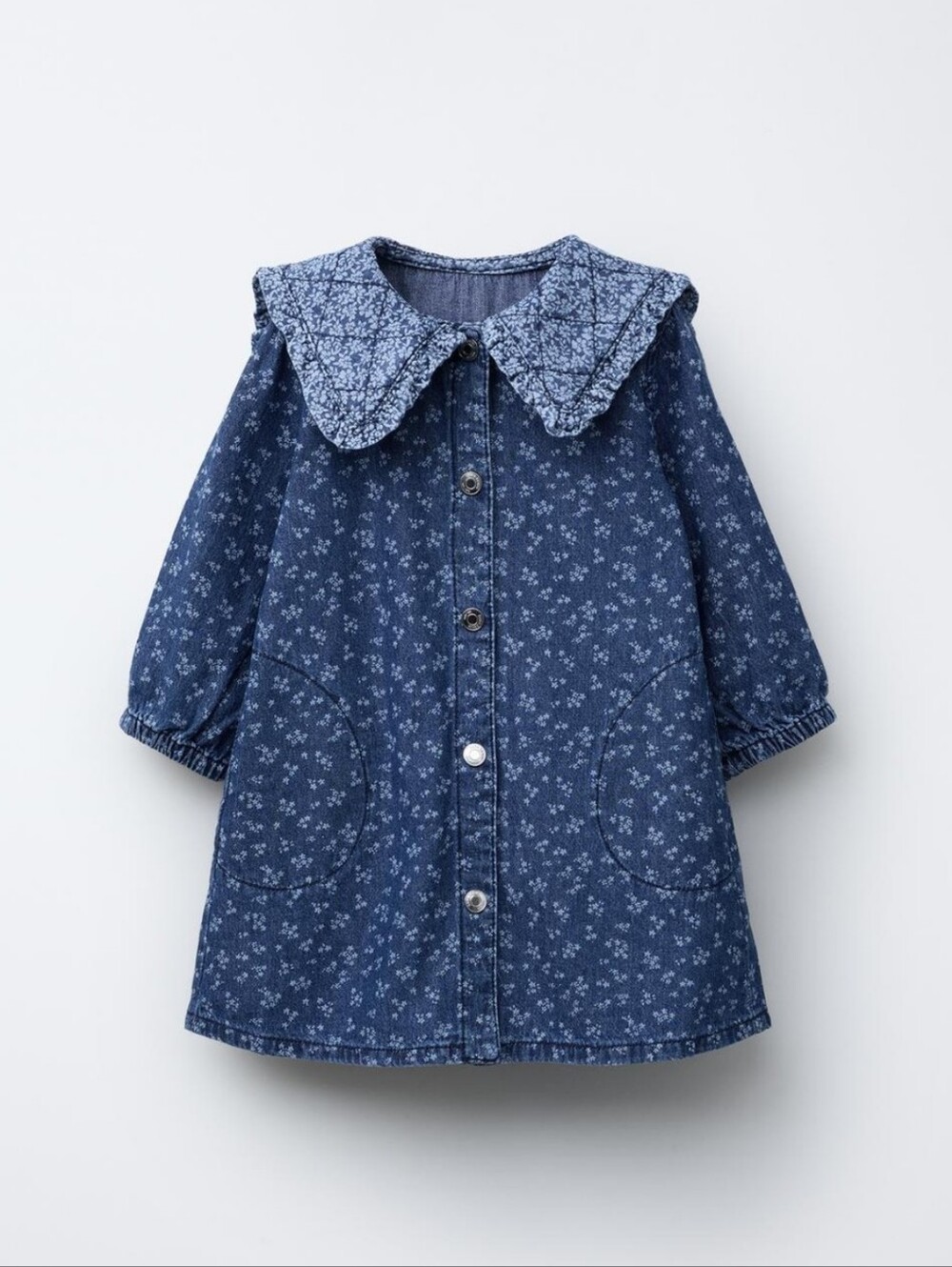 Floral Denim Dress with Peter Pan Collar